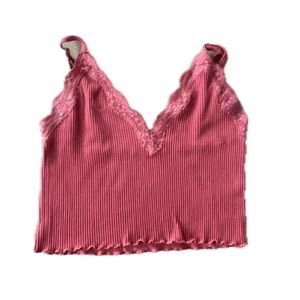 Ribbed Pink Lace Tank Top